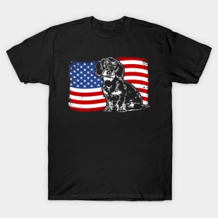 Proud Wire Haired Dachshund American Flag patriotic dog T-Shirt